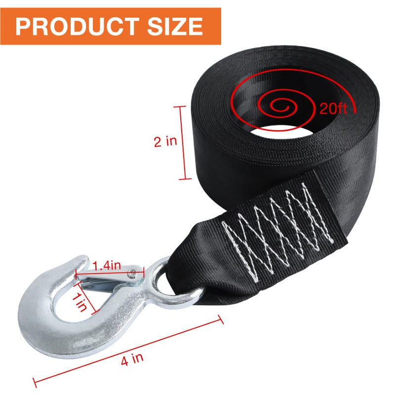 sumpluct Boat Winch Strap with Safety Snap Hook 2 "" x 20 Ft for Pontoon/Bass/Fishing Boat Straps Trailer 10000 lbs Tow Ropes for Towing Vehicles  ATV Jet Ski Powerboats Canoe Kakak Wave Runner Accessories - Image 2